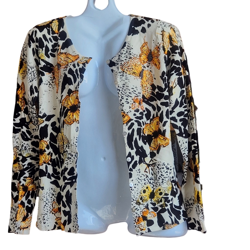 Venue Vintage Inspired Y2K Nostalgic Beaded Butterfly Cardigan Knit Sweater  M - Picture 10 of 14